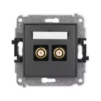 Mechanizm gniazda antenowego podwójnego typu F SAT pozłacany Karlik seria MINI 28MGF-2.1 kolor grafitowy mat
