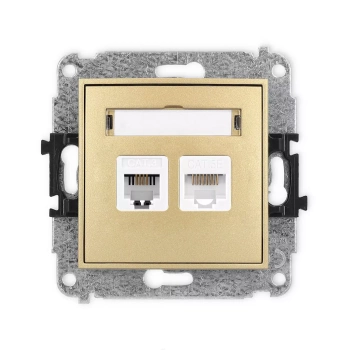Mechanizm gniazda telefonicznego pojedynczego 1xRJ11 + komputerowego pojedynczego 1xRJ45, kat. 5e, 8-stykowy, beznarzędziowe Karlik seria ICON 29IGTK kolor złoty