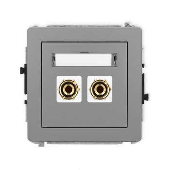 Mechanizm gniazda głośnikowego pojedynczego typu banan - czerwony i czarny, pozłacany, 4 mm2, do lutowania Karlik seria DECO 27DGG-3 kolor szary mat