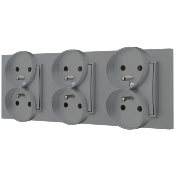 Trzy gniazda podwójne z ramką prostą seria MINI kolor szary mat