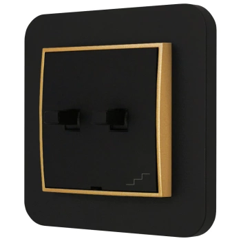 Włącznik schodowy podwójny w stylu USA ramka zaokrąglona seria Mini kolor czarny mat/złoty