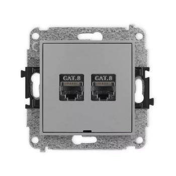 Mechanizm gniazda komputerowego podwójnego 2xRJ45, kat. 8, ekranowany, 8-stykowy, bez pola opisowego Karlik seria ICON 27IGKBO-12 kolor szary mat