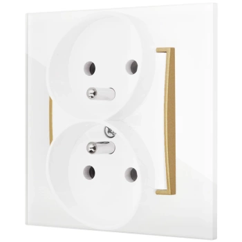 Gniazdo podwójne z ramką kwadratową efekt szkła seria ICON kolor biały/złoty