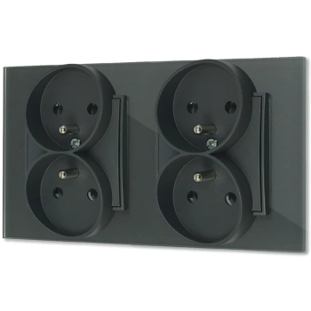 Dwa gniazda podwójne z ramką kwadratową efekt szkła seria ICON kolor grafitowy mat