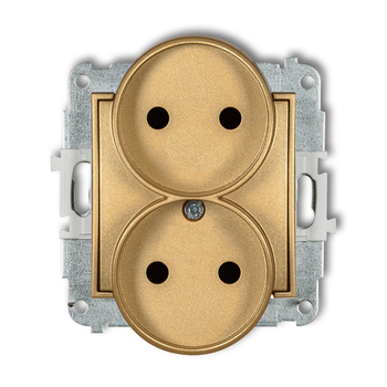 Mechanizm gniazda podwójnego do ramki bez uziemienia 2x2P z przesłonami torów Karlik seria ICON 29IGPR-2p kolor złoty