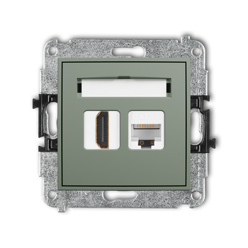 Mechanizm gniazda pojedynczego HDMI 2.0, 4K + gniazda komp. poj. 1xRJ45, kat. 5e, 8-stykowy Karlik seria ICON 61IGHK-45e kolor szałwiowy