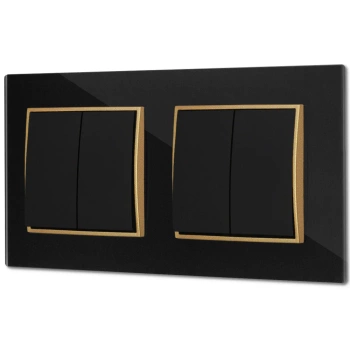 Dwa włączniki podwójne z ramką kwadratową efekt szkła seria ICON kolor czarny/złoty