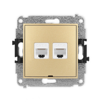 Mechanizm gniazda komputerowego podwójnego 2xRJ45, kat. 6, 8-stykowy, bez pola opisowego Karlik seria ICON 29IGKBO-4 kolor złoty