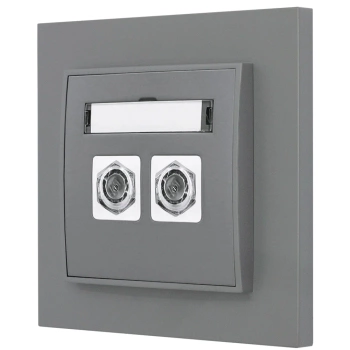 Gniazdo antenowe 2x z ramką prostą seria MINI kolor szary mat