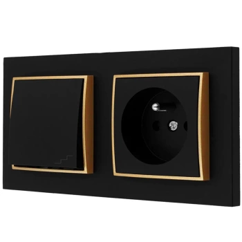 Włącznik schodowy z gniazdkiem kolor czarny mat/złoty 3