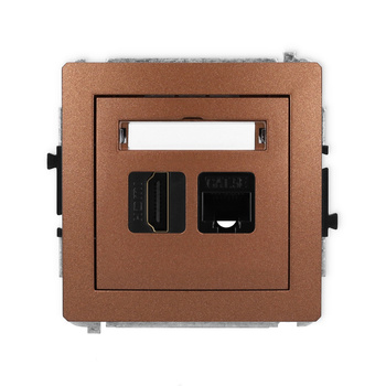 Mechanizm gniazda pojedynczego HDMI 2.0, 4K + gniazda komp. poj. 1xRJ45, kat. 5e, 8-stykowy Karlik seria DECO 9DGHK-45e kolor brązowy metalik