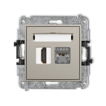 Mechanizm gniazda pojedynczego HDMI 2.0, 4K + gniazda komp. poj. 1xRJ45, kat. 6, ekranowany, 8-stykowy Karlik seria ICON 60IGHK-46 kolor taupe