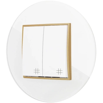 Włącznik krzyżowy podwójny z ramką okrągłą efekt szkła seria ICON kolor biały/złoty