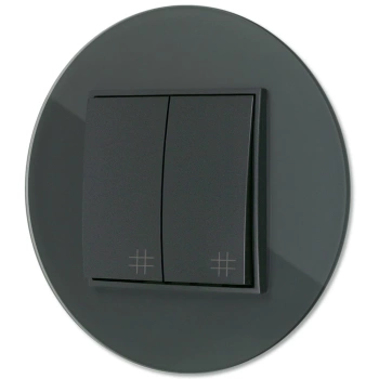 Włącznik krzyżowy podwójny z ramką okrągłą efekt szkła seria ICON kolor grafitowy mat