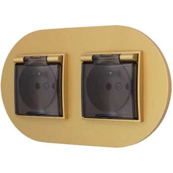 Dwa gniazda hermetyczne do łazienki z ramką okrągłą seria MINI kolor złoty