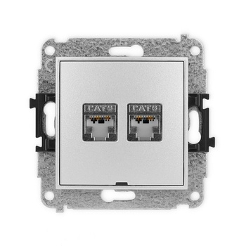 Mechanizm gniazda komputerowego podwójnego 2xRJ45, kat. 6, ekranowany, 8-stykowy, bez pola opisowego Karlik seria ICON 7IGKBO-6 kolor srebrny metalik