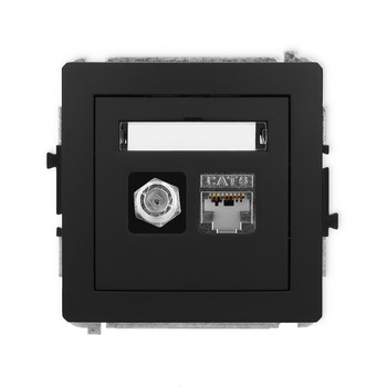 Mechanizm gniazda antenowego poj. typu F SAT + gniazda komp. poj. 1xRJ45, kat. 6 ekranowany, 8-stykowy Karlik seria DECO 12DGFK-5 kolor czarny mat