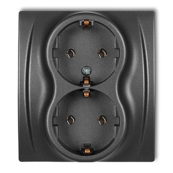 Gniazdo podwójne z uziemieniem SCHUKO 2x2P+Z bez przesłon torów prądowych Karlik seria LOGO 11LGP-2s kolor grafitowy