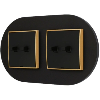 Dwa włączniki podwójne w stylu USA ramka okrągła seria Mini kolor czarny mat/złoty