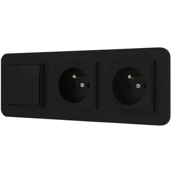 Włącznik pojedynczy i dwa gniazda pojedyncze z ramką zaokrągloną seria MINI kolor czarny