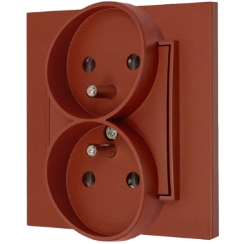 Gniazdo podwójne z ramką kwadratową seria MINI kolor terakota