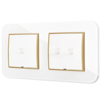 Włącznik pojedynczy i podwójny w stylu USA ramka zaokrąglona efekt szkła seria ICON kolor biały/złoty
