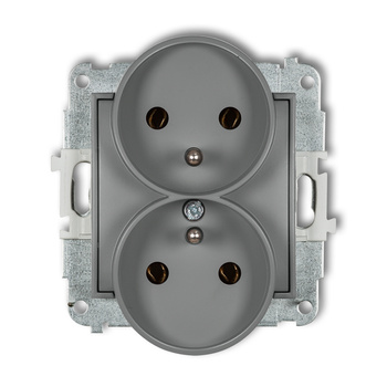 Mechanizm gniazda podwójnego do ramki z uziemieniem 2x2P+Z bez przesłon torów prądowych Karlik seria ICON 27IGPR-2z kolor szary mat