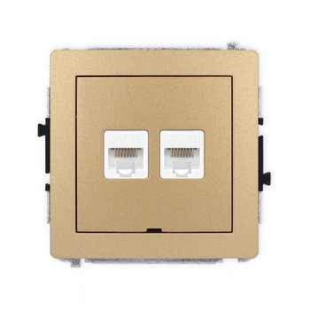 Mechanizm gniazda komputerowego podwójnego 2xRJ45, kat. 5e, 8-stykowy, bez pola opisowego Karlik seria DECO 8DGKBO-2 kolor złoty metalik