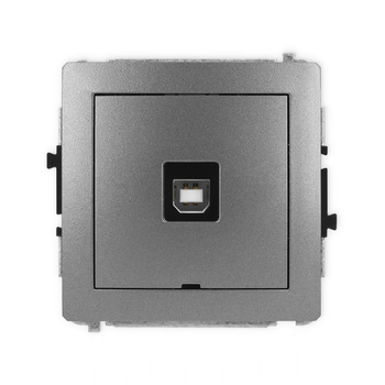 Mechanizm gniazda pojedynczego USB A-B 2.0, bez pola opisowego Karlik seria DECO 11DGUSBBO-3 kolor grafitowy