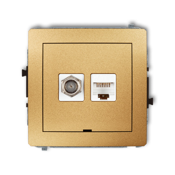 Mechanizm gniazda antenowego poj. typu F SAT + gniazda komp. poj. 1xRJ45, kat. 5e, 8-stykowy, bez pola opisowego Karlik seria DECO 29DGFKBO-1 kolor złoty