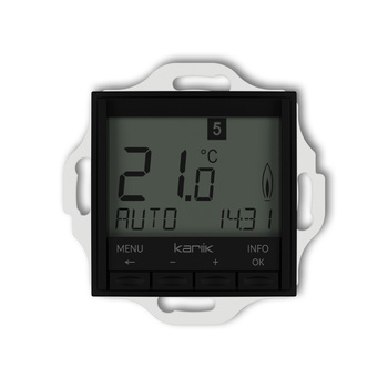 Mechanizm uniwersalnego elektronicznego tygodniowego regulatora temperatury podświetlenie niebieskie Karlik seria ICON 12IRT-3.2 kolor czarny mat