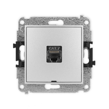 Mechanizm gniazda komputerowego pojedynczego 1xRJ45, kat. 7, ekranowany, 8-stykowy, bez pola opisowego Karlik seria ICON 7IGKBO-9 kolor srebrny metalik