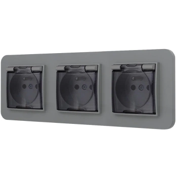 Trzy gniazda hermetyczne z ramką zaokrągloną seria MINI kolor szary mat