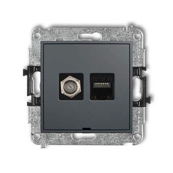 Mechanizm gniazda antenowego poj. typu F SAT + gniazda komp. poj. 1xRJ45, kat. 6, 8-stykowy, bez pola opisowego Karlik seria ICON 28IGFKBO-3 kolor grafitowy mat