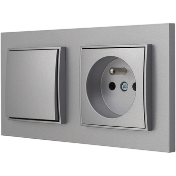 Włącznik z gniazdkiem pojedynczym kolor srebrny 1