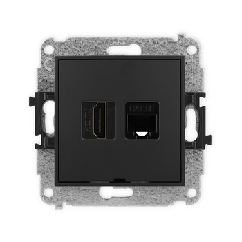 Mechanizm gniazda pojedynczego HDMI 2.0, 4K + gniazda komp. poj. 1xRJ45, kat. 5e, 8-stykowy, bez pola opisowego Karlik seria ICON 12IGHKBO-45e kolor czarny mat