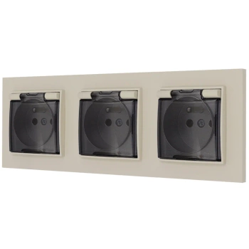 Trzy gniazda hermetyczne z ramką prostą seria MINI kolor taupe