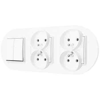 Włącznik podwójny i dwa gniazda podwójne z ramką okrągłą seria MINI kolor biały
