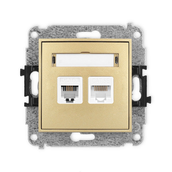 Mechanizm gniazda telefonicznego pojedynczego 1xRJ11 + komputerowego pojedynczego 1xRJ45, kat. 5e, 8-stykowy, beznarzędziowe Karlik seria ICON 29IGTK kolor złoty