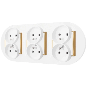 Trzy gniazda podwójne z ramką okrągłą seria MINI kolor biały mat/złoty