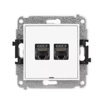 Mechanizm gniazda komputerowego podwójnego 2xRJ45, kat. 7, ekranowany, 8-stykowy, bez pola opisowego Karlik seria MINI 25MGKBO-10 kolor biały mat