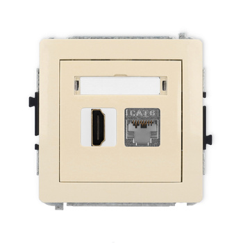 Mechanizm gniazda pojedynczego HDMI 2.0, 4K + gniazda komp. poj. 1xRJ45, kat. 6, ekranowany, 8-stykowy Karlik seria DECO 1DGHK-46 kolor beżowy