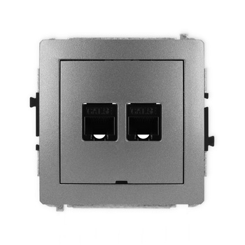 Mechanizm gniazda komputerowego podwójnego 2xRJ45, kat. 5e, 8-stykowy, bez pola opisowego Karlik seria DECO 11DGKBO-2 kolor grafitowy