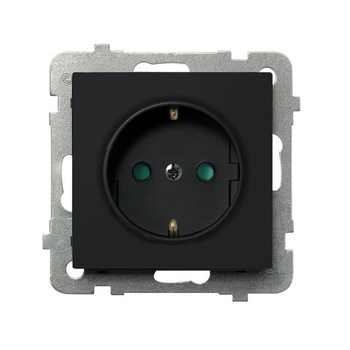 Gniazdo pojedyncze z uziemieniem schuko z przesłonami torów prądowych seria SONATA kolor Czarny metalik symbol GP-1RSP/m/33