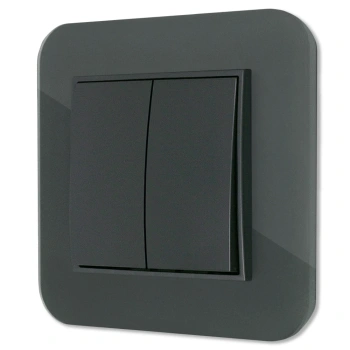Włącznik podwójny z ramką zaokrągloną efekt szkła seria ICON kolor grafitowy mat