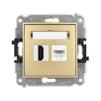 Mechanizm gniazda pojedynczego HDMI 2.0, 4K + gniazda komp. poj. 1xRJ45, kat. 5e, 8-stykowy Karlik seria ICON 29IGHK-45e kolor złoty