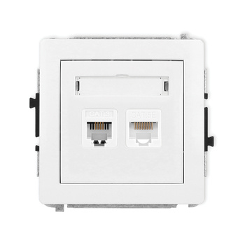 Mechanizm gniazda telefonicznego pojedynczego 1xRJ11 + komputerowego pojedynczego 1xRJ45, kat. 5e, 8-stykowy, beznarzędziowe Karlik seria DECO DGTK kolor biały