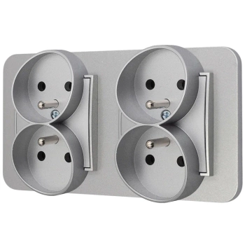 Dwa gniazda podwójne z ramką zaokrągloną seria MINI kolor srebrny
