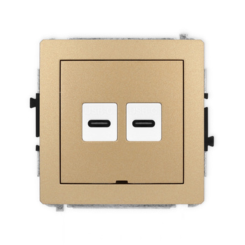 Mechanizm gniazda podwójnego 2xUSB C-C, bez pola opisowego Karlik seria DECO 8DGUSBBO-8 kolor złoty metalik