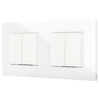 Dwa włączniki podwójne z ramką kwadratową efekt szkła seria ICON kolor biały